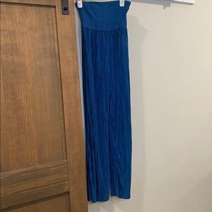 Emery Rose Blue Pleated Wide Leg Strapless Jumpsuit [Size: M]